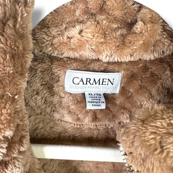 Carmen Marc Valvo NWOT Toasted Chestnut Faux Fur Gold Zipper Trim Vest XL - Picture 4 of 8